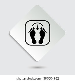 bathroom scale with footprints - black vector icon  on a paper button