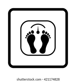 bathroom scale with footprints  - black vector icon