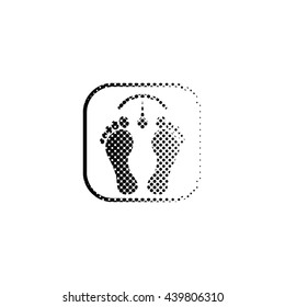 bathroom scale with footprints - black vector icon;  halftone illustration