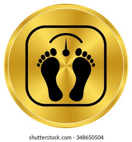 bathroom scale with footprints - gold vector icon