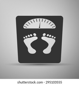 Bathroom scale with footprints icon on grey background. Vector Illustration