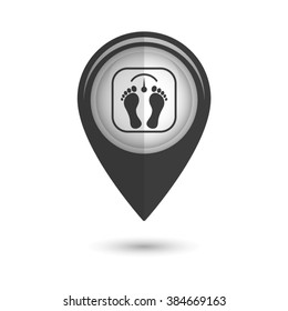 bathroom scale with footprints - vector icon;  black map pointer