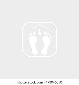 bathroom scale with footprints - white vector  icon with shadow