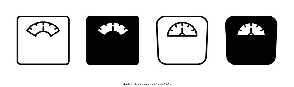 Iconos de la escala del cuarto de baño en blanco y negro para la medida del peso y la supervisión de la salud