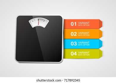 Bathroom scale with infographics or steps. Steps to healthy life. Vector illustration