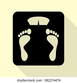 Bathroom scale sign. Black icon with flat style shadow path on cream background.