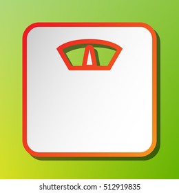 Bathroom scale sign. Contrast icon with reddish stroke on green backgound.