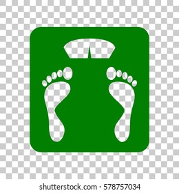 Bathroom scale sign. Dark green icon on transparent background.