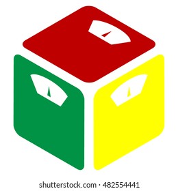 Bathroom scale sign. Isometric style of red, green and yellow icon.
