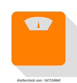 Bathroom scale sign. Orange icon with flat style shadow path.