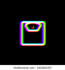 Bathroom scale sign. Red, green and blue unfocused contour icon at black background. Illustration.