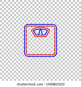 Bathroom scale sign. Red, white and contour icon at transparent background. Illustration.