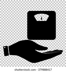 Bathroom scale sign. Save or protect symbol by hand