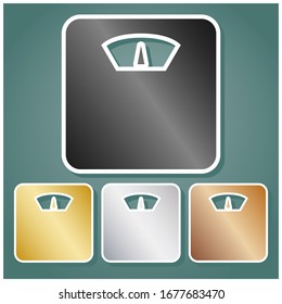 Bathroom scale sign. Set of metallic Icons with gray, gold, silver and bronze gradient with white contour and shadow at viridan background. Illustration.