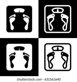 Bathroom scale sign. Vector. Black and white icons and line icon on chess board.