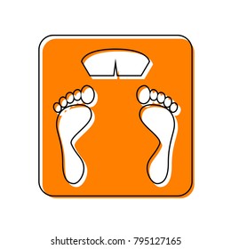 Bathroom scale sign. Vector. Black line icon with shifted flat orange filled icon on white background. Isolated.