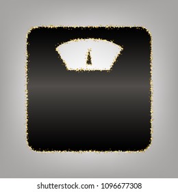 Bathroom scale sign. Vector. Blackish icon with golden stars at grayish background.