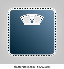 Bathroom scale sign. Vector. Blue icon with outline for cutting out at gray background.