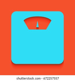 Bathroom scale sign. Vector. Blue icon with soft shadow putted down on flamingo background.