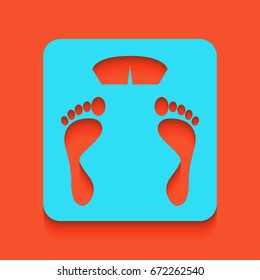 Bathroom scale sign. Vector. Blue icon with soft shadow putted down on flamingo background.