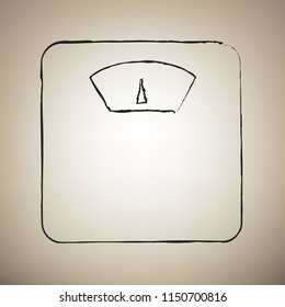 Bathroom scale sign. Vector. Brush drawed black icon at light brown background.