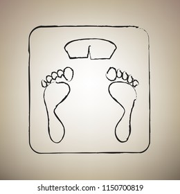 Bathroom scale sign. Vector. Brush drawed black icon at light brown background.