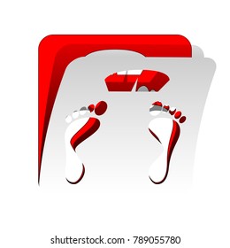 Bathroom scale sign. Vector. Detachable paper icon with red body stock. Isolated.