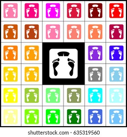 Bathroom scale sign. Vector. Felt-pen 33 colorful icons at white and black backgrounds. Colorfull.
