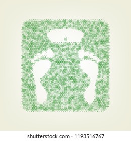 Bathroom scale sign. Vector. Green hexagon rastered icon and noised opacity and size at light green background with central light.
