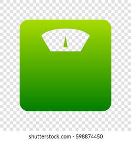 Bathroom scale sign. Vector. Green gradient icon on transparent background.