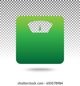 Bathroom scale sign. Vector. Green gradient icon with shadow at bottom on transparent and white background.