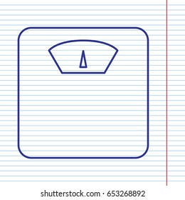 Bathroom scale sign. Vector. Navy line icon on notebook paper as background with red line for field.