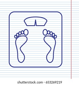 Bathroom scale sign. Vector. Navy line icon on notebook paper as background with red line for field.