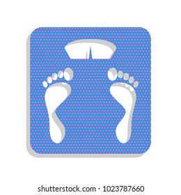 Bathroom scale sign. Vector. Neon blue icon with cyclamen polka dots pattern with light gray shadow on white background. Isolated.