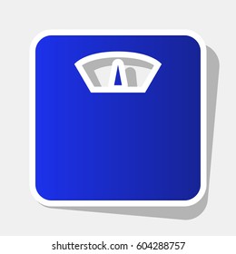 Bathroom scale sign. Vector. New year bluish icon with outside stroke and gray shadow on light gray background.