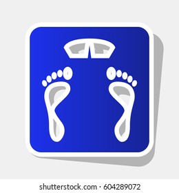 Bathroom scale sign. Vector. New year bluish icon with outside stroke and gray shadow on light gray background.