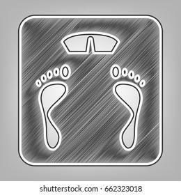 Bathroom scale sign. Vector. Pencil sketch imitation. Dark gray scribble icon with dark gray outer contour at gray background.