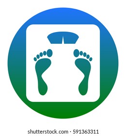 Bathroom scale sign. Vector. White icon in bluish circle on white background. Isolated.