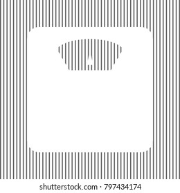 Bathroom scale sign. Vector. White icon on grayish striped background. Optical illusion.