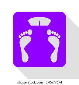 Bathroom scale sign. Violet icon with flat style shadow path.