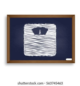 Bathroom scale sign. White chalk icon on blue school board with shadow as background. Isolated.