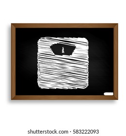 Bathroom scale sign. White chalk icon on black school board with