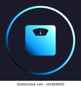 Bathroom scale sign. White, cyan and blue gradient icon as round button in white shell at dark blue background. Illustration.