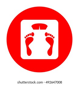 Bathroom scale sign. White icon on red circle.