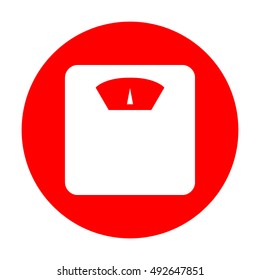 Bathroom scale sign. White icon on red circle.