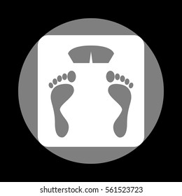 Bathroom scale sign. White icon in gray circle at black background. Circumscribed circle. Circumcircle.