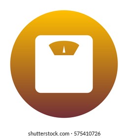 Bathroom scale sign. White icon in circle with golden gradient as background. Isolated.