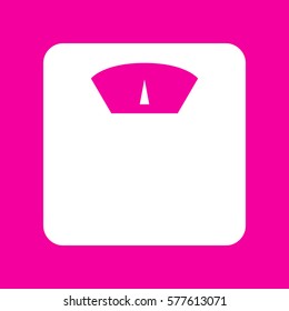 Bathroom scale sign. White icon at magenta background.