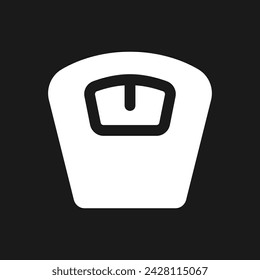 Bathroom scales dark mode glyph ui icon. Weight management. Dieting. User interface design. White silhouette symbol on black space. Solid pictogram for web, mobile. Vector isolated illustration
