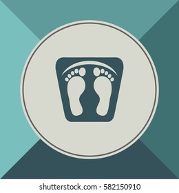 Bathroom scales with footprints, vector icon